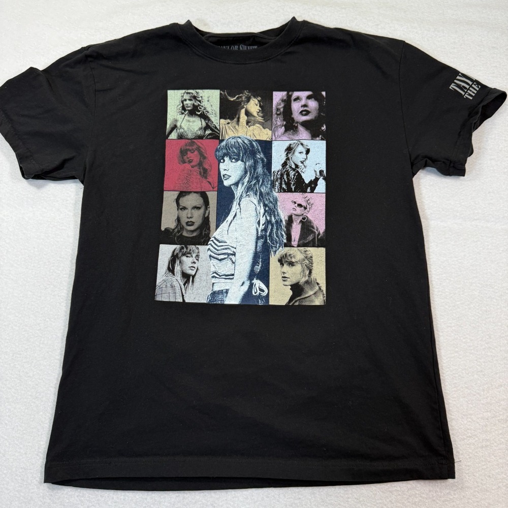Taylor Swift Shirt Women L Black Eras Tour Concert Graphic Album Collage Tee